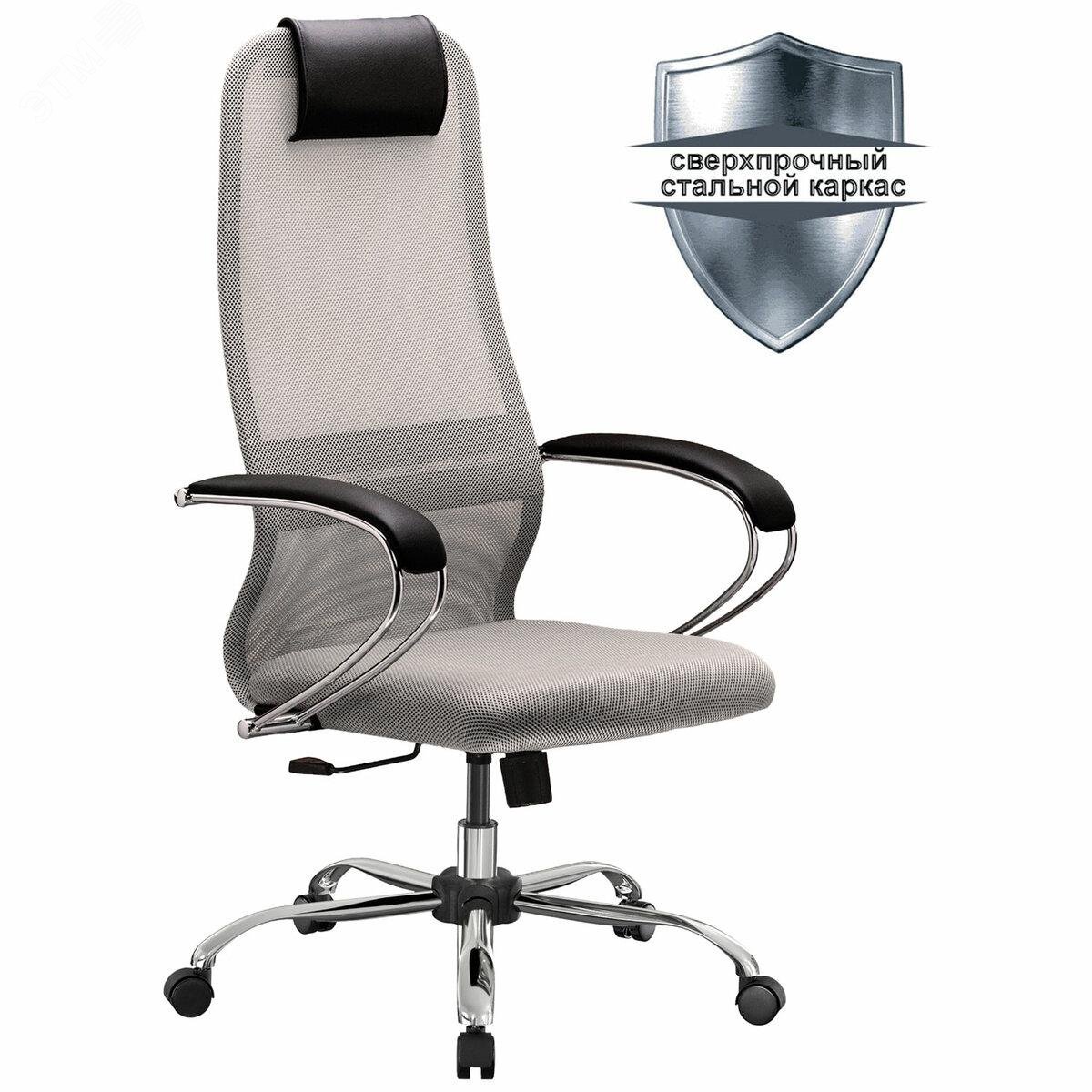 Изображение товара Кресло офисное МЕТТА SU-B-8 хром, ткань-сетка, сиденье мягкое, светло-серое (шт)