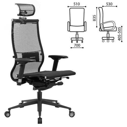 Изображение товара Кресло офисное МЕТТА ''SAMURAI'' Black Edition, сверхпрочная сетка, регулируемое, черное (шт)