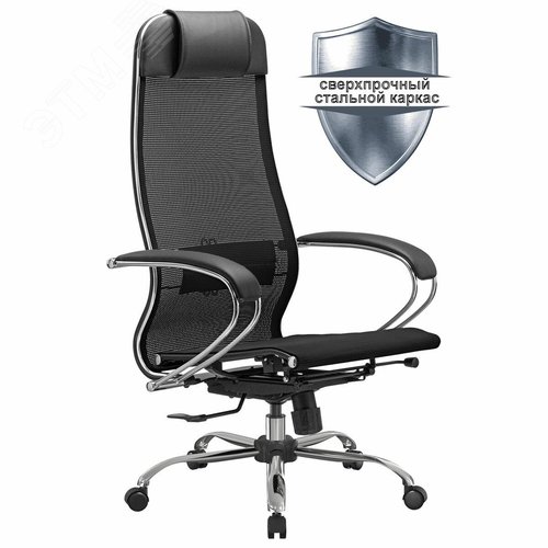 Изображение товара Кресло офисное МЕТТА К-12, хром, ткань-сетка, сиденье и спинка регулируемые, черное (шт)