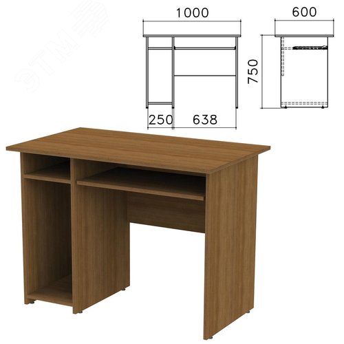 Изображение товара Стол компьютерный ''Канц'' (1000 х 600 х 750), с тумбой, цвет орех, СК24.9 (шт)