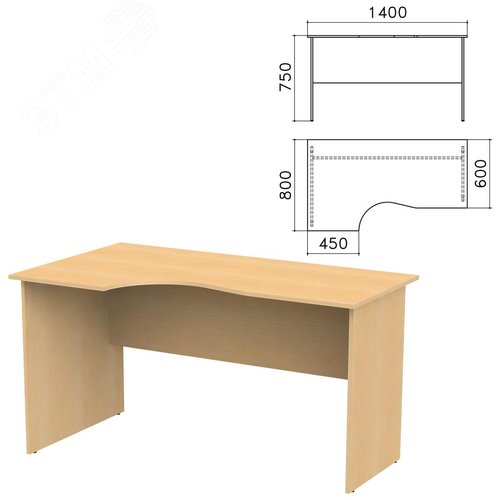 Изображение товара Стол письменный эргономичный ''Канц'' (1400 х 800 х 750), левый, цвет бук, СК36.10 (шт)