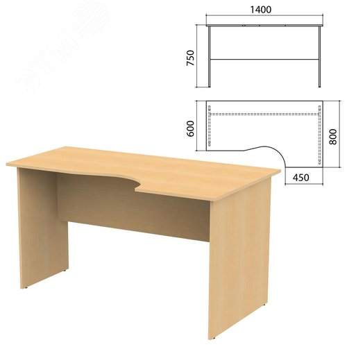 Изображение товара Стол письменный эргономичный ''Канц'' (1400 х 800 х 750), правый, цвет бук, СК30.10 (шт)
