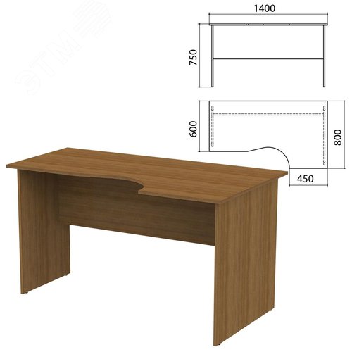 Изображение товара Стол письменный эргономичный ''Канц'' (1400 х 800 х 750), правый, цвет орех, СК30.9 (шт)