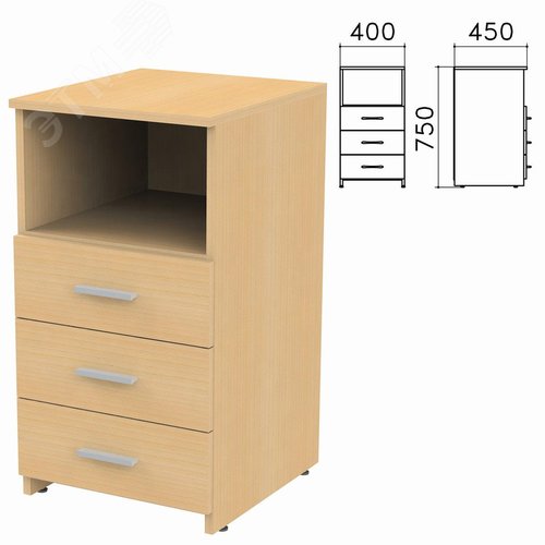 Изображение товара Тумба приставная ''Канц'' (400 х 450 х 750), 3 ящика, полка, цвет бук, ТК31.10 (шт)