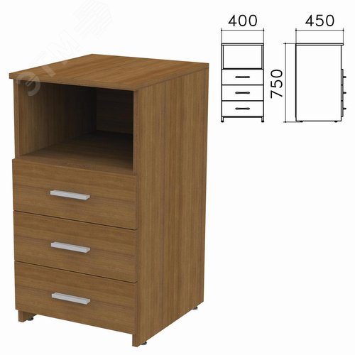 Изображение товара Тумба приставная ''Канц'' (400 х 450 х 750), 3 ящика, полка, цвет орех, ТК31.9 (шт)