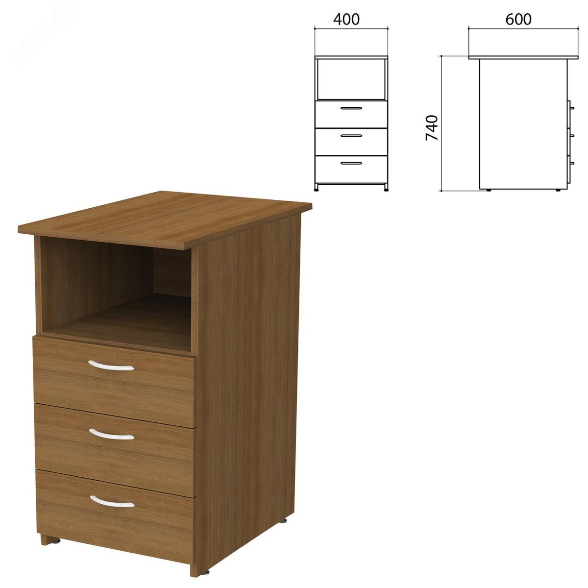 Изображение товара Тумба приставная ''Бюджет'' (400 х 600 х 740), 3 ящика, полка, орех 190, 402985, ш/к 01177 (шт)