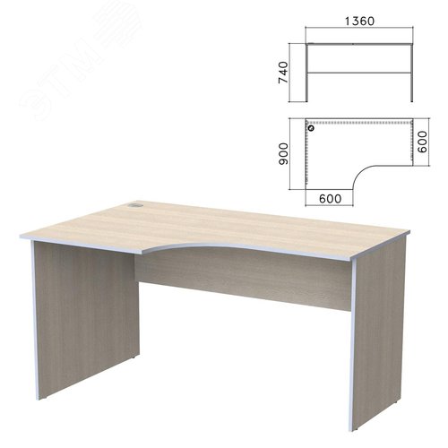 Изображение товара Стол письменный эргономичный ''Бюджет'' (1360 х 900 х 740), левый, дуб шамони светлый 430, 402662, ш/к 60281 (шт)