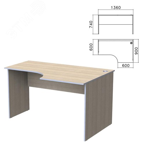 Изображение товара Стол письменный эргономичный ''Бюджет'' (1360 х 900 х 740), правый, дуб шамони светлый 430, 402663, ш/к60298 (шт)