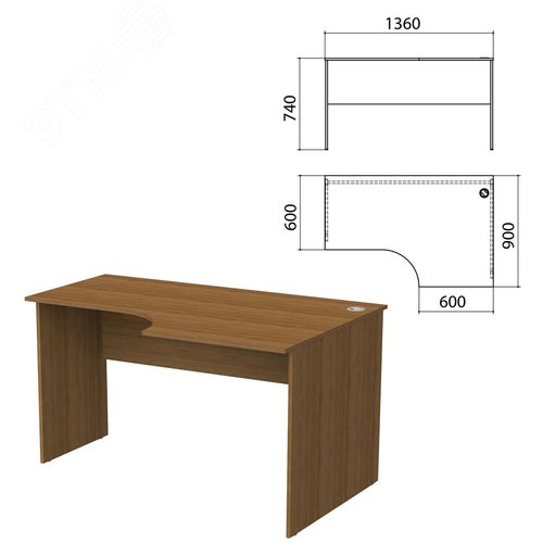 Изображение товара Стол письменный эргономичный ''Бюджет'' (1360 х 900 х 740), правый, орех 190, 402663, ш/к 75667 (шт)