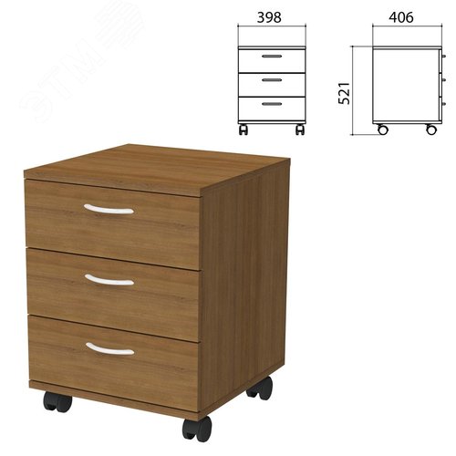 Изображение товара Тумба подкатная ''Бюджет'' (398 х 406 х 521), 3 ящика, орех 190, 402952, ш/к 77357 (шт)
