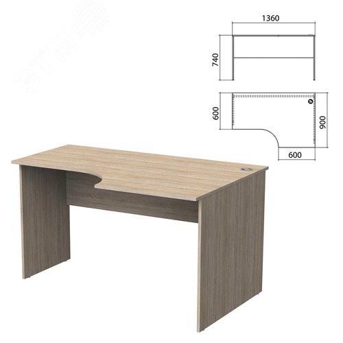 Изображение товара Стол письменный эргономичный ''Бюджет'' (1360 х 900 х 740), правый, дуб сонома 091, 402663, ш/к 00828 (шт)