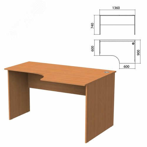 Изображение товара Стол письменный эргономичный ''Бюджет'' (1360 х 900 х 740), правый, груша ароза 336, 402663, ш/к 01382 (шт)