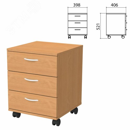 Изображение товара Тумба подкатная ''Бюджет'' (398 х 406 х 521), 3 ящика, груша ароза 336, 402952, ш/к 01160 (шт)