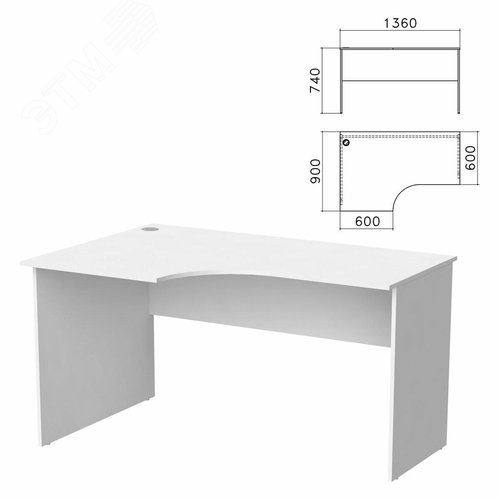Изображение товара Стол письменный эргономичный ''Бюджет'' (1360 х 900 х 740), левый, белый 290, 402662, ш/к 55352 (шт)