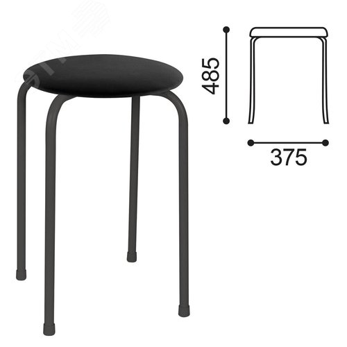 Изображение товара Табурет РС01-Т011В, черный каркас, кожзам черный, ш/к 33437 (шт)