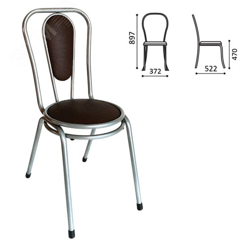 Изображение товара Стул для столовых, кафе, дома РС06, серебристый каркас, кожзам темно-коричневый, ш/к 74157 (шт)
