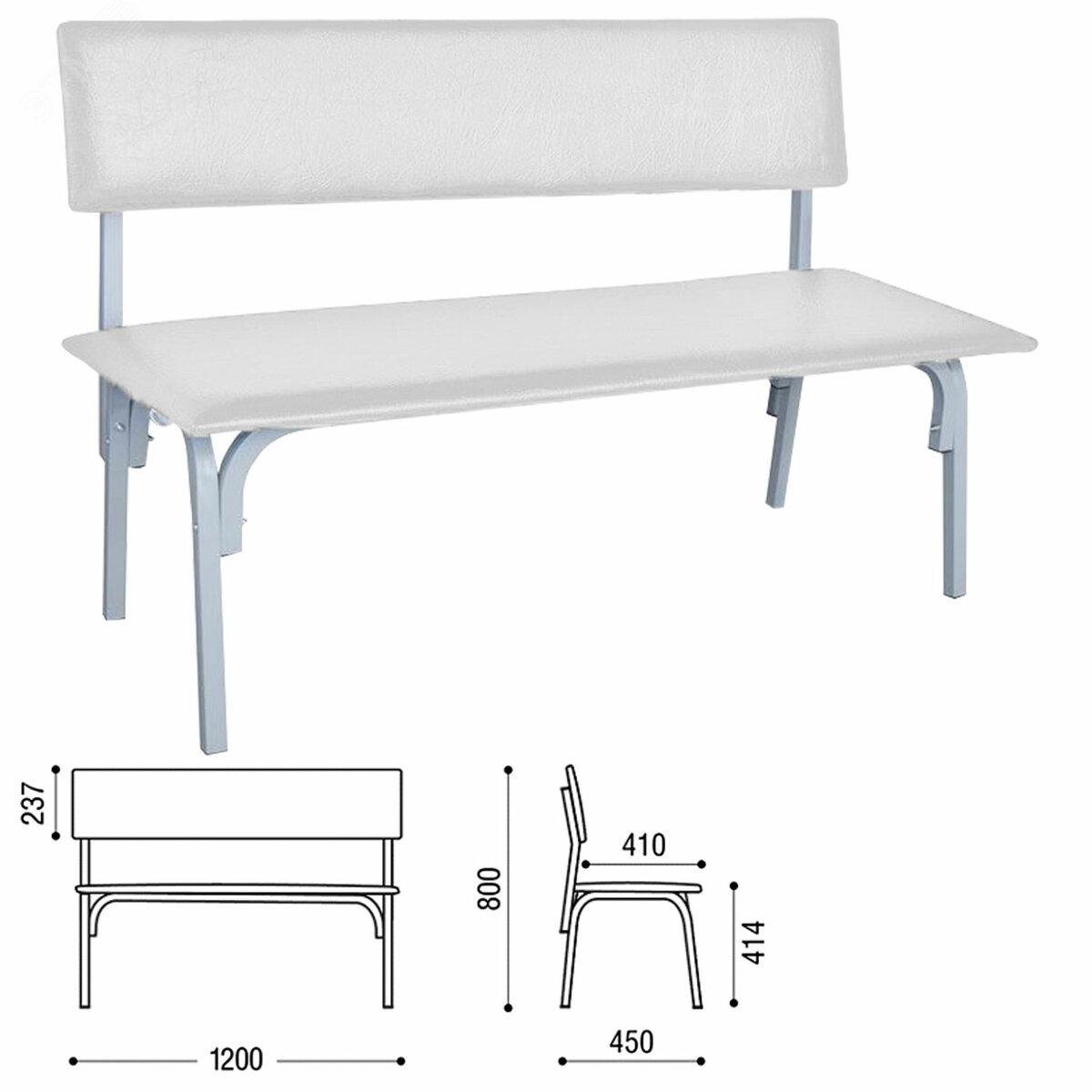 Изображение товара Банкетка со спинкой Астрид 1200x450x800 светло-серая металлическая кожзам