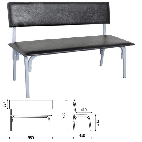 Изображение товара Банкетка со спинкой ''Астрид'' (1200 х 450 х 800), серый каркас, кожзам черный, БМ9 К-01, ш/к 32778 (шт)