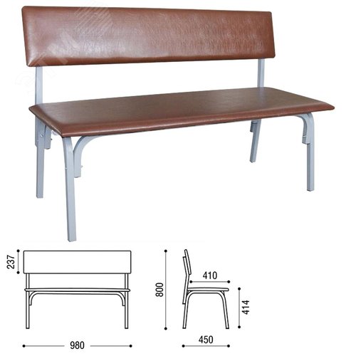 Изображение товара Банкетка со спинкой ''Астрид'' (1200 х 450 х 800), серый каркас, кожзам коричневый, БМ9 К-007, ш/к 32785 (шт)