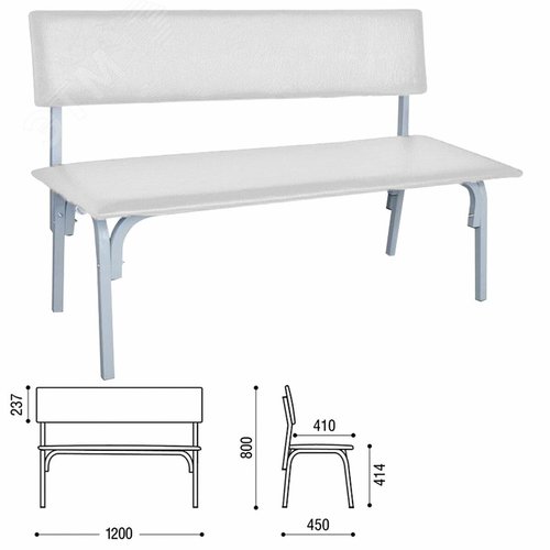 Изображение товара Банкетка со спинкой ''Астрид'' (1200 х 450 х 800), каркас светло-серый, кожзам светло-серый, БМ9 К-05, ш/к 32792 (шт)