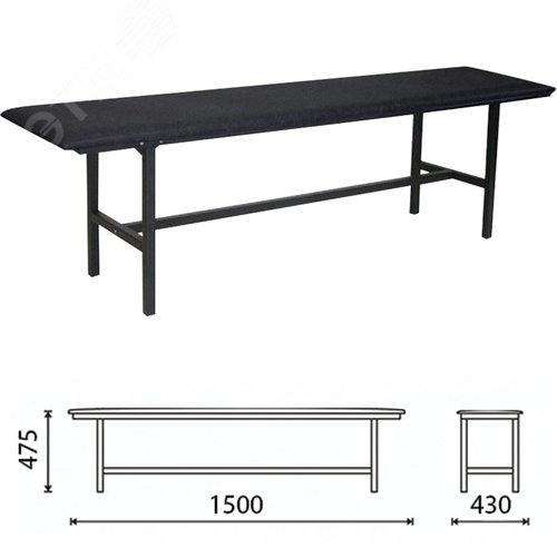 Изображение товара Банкетка без спинки ''Берта'' (1500 х 430 х 475), усиленная, черный каркас, кожзам черный, разборная, БМ4 К01 (шт)