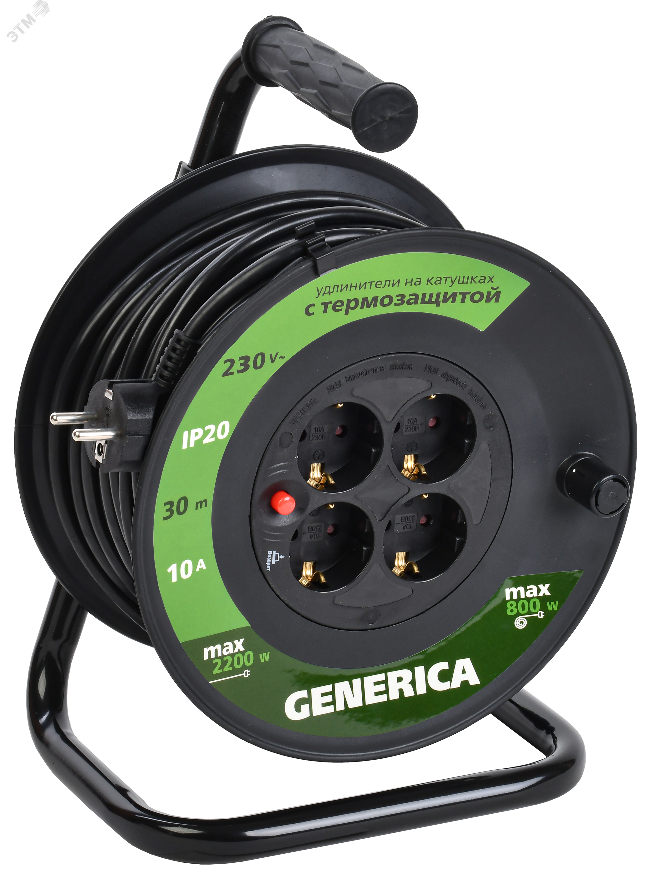 Изображение товара Удлинитель силовой УК30 с термозащитой 4 розетки 30м GENERICA