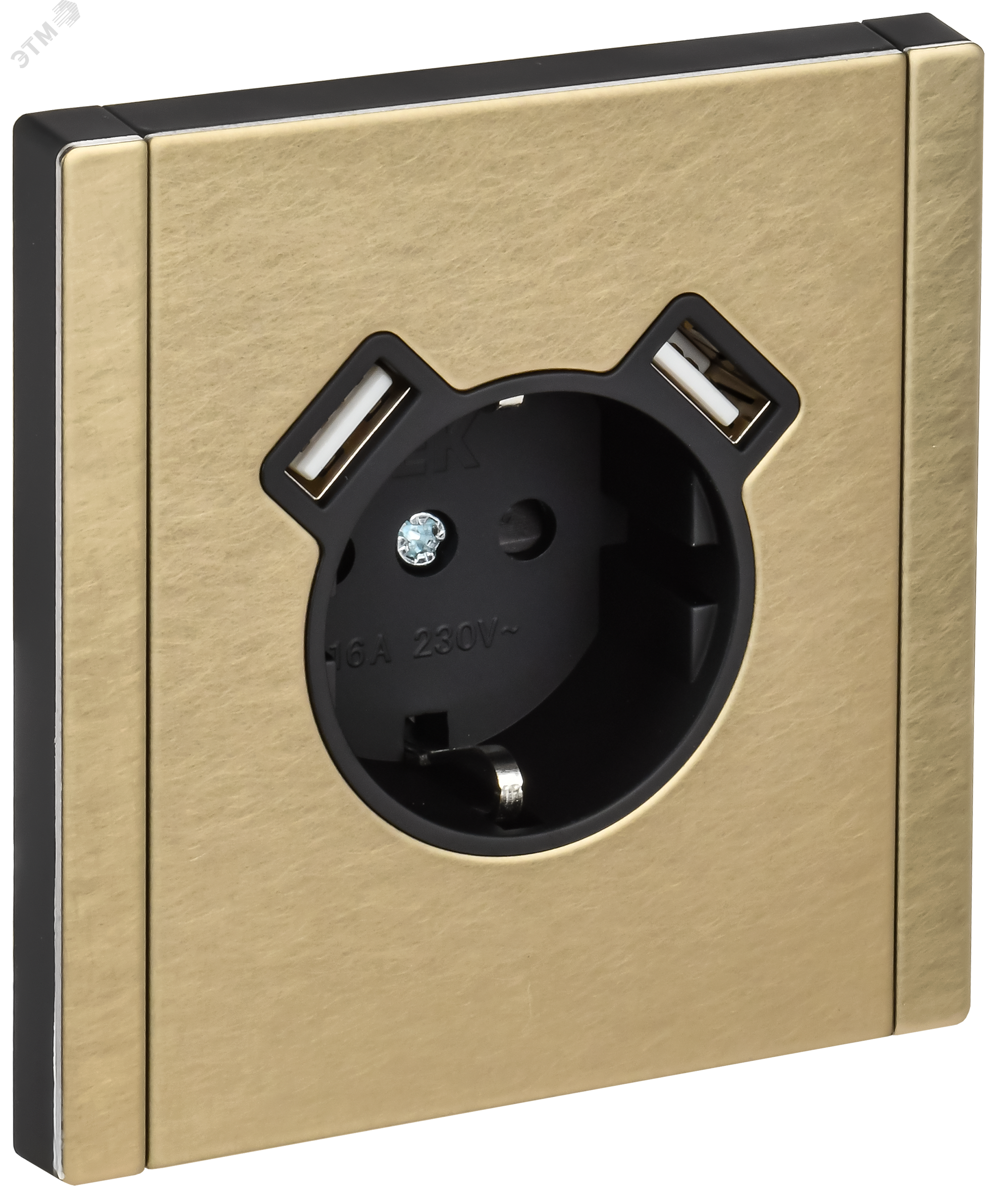 Изображение товара Розетка 1-местная с заземлением и USB для элитных интерьеров IEK FORTE&PIANO шампань