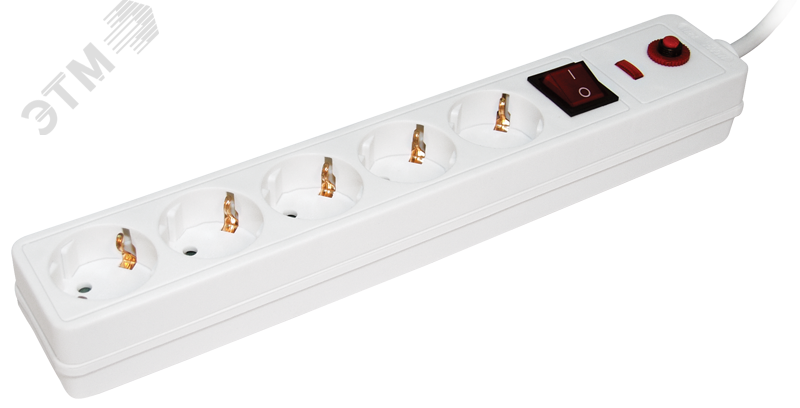 Изображение товара Сетевой фильтр с выключателем 5 розеток, заземление, длина 5м, IP20, IEK