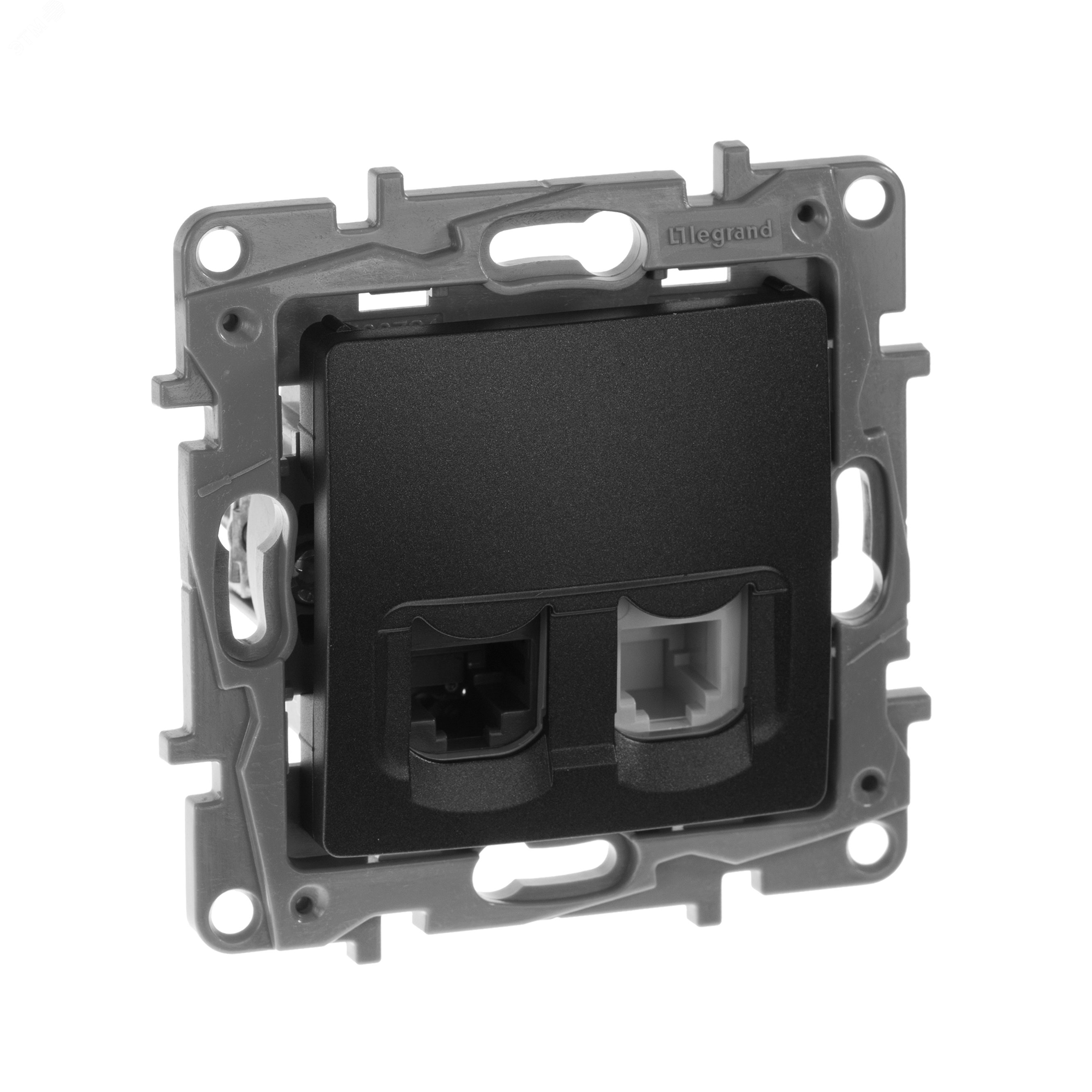 Изображение товара Розетка двойная RJ11+RJ45 кат 5E для скрытого монтажа ETIKA антрацит