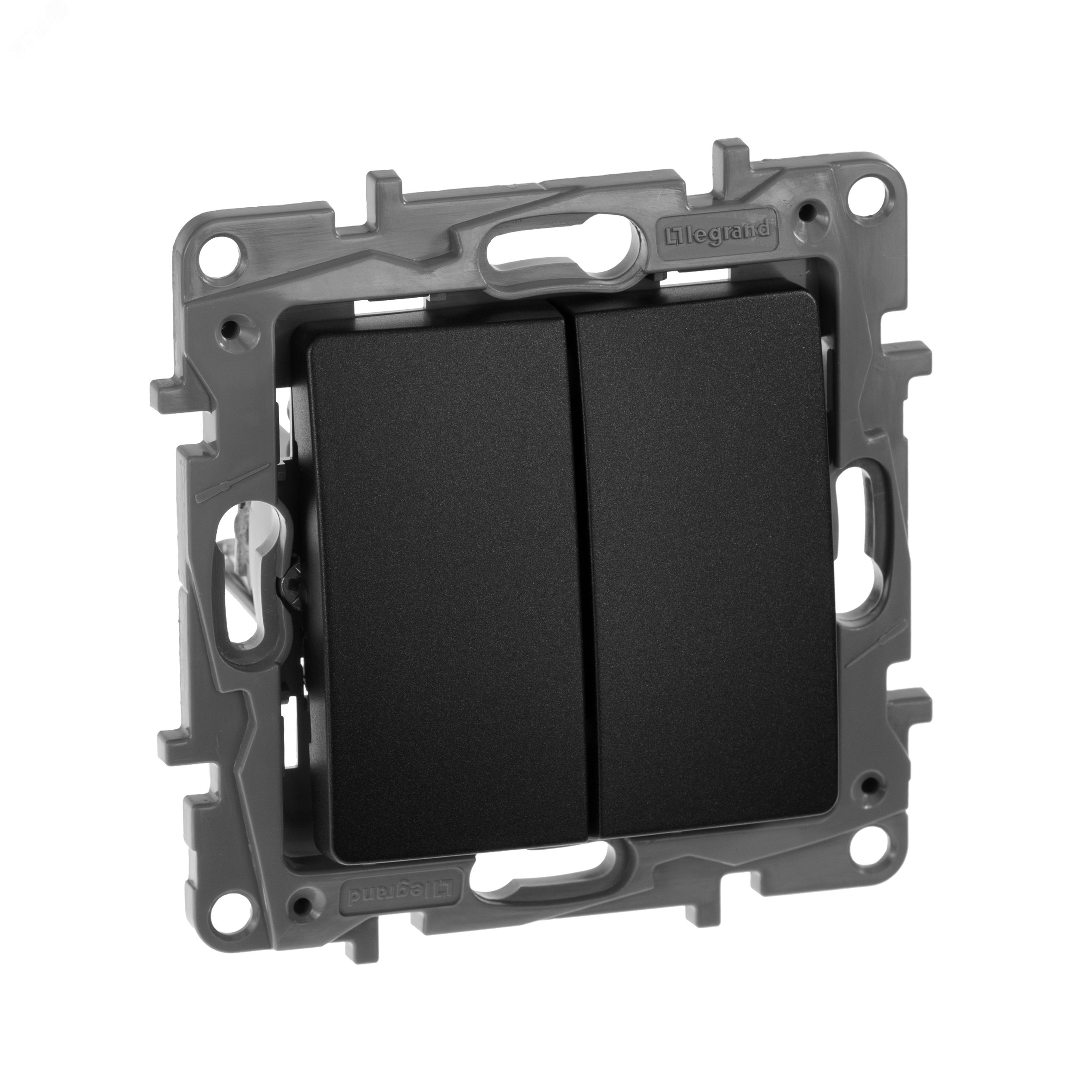 Изображение товара Выключатель 2-клавишный 10А безвинтовое крепление антрацит ETIKA