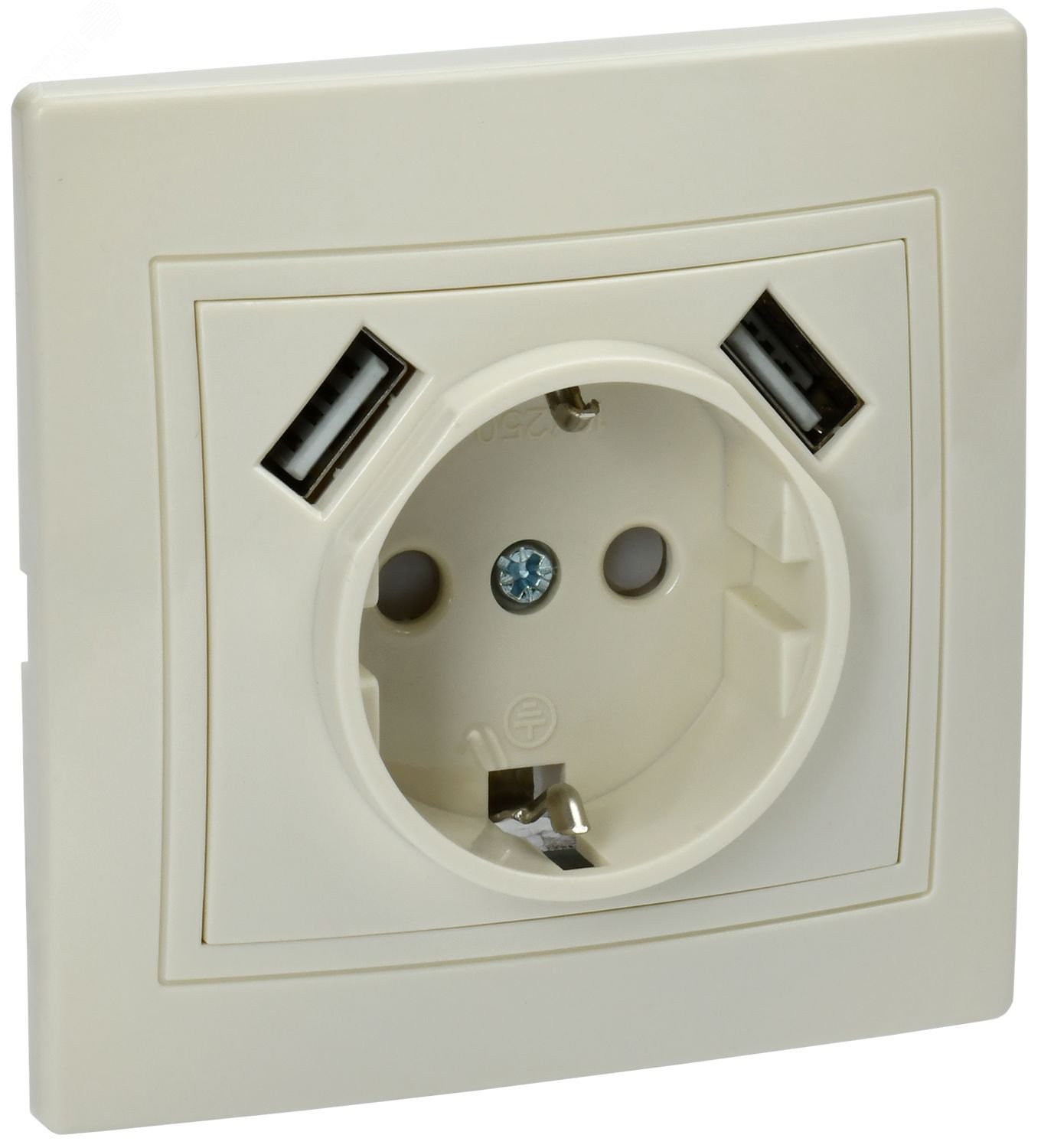 Изображение товара Розетка с заземлением KVARTA GENERICA кремовая USBх2 16А