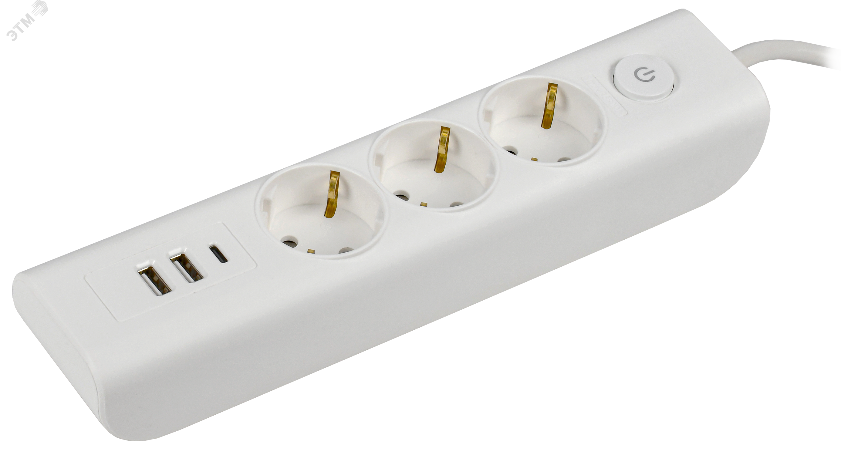Изображение товара MODERN Удлинитель У03В 3 розетки с USB 2 м белый - бытовой удлинитель с заземляющими контактами