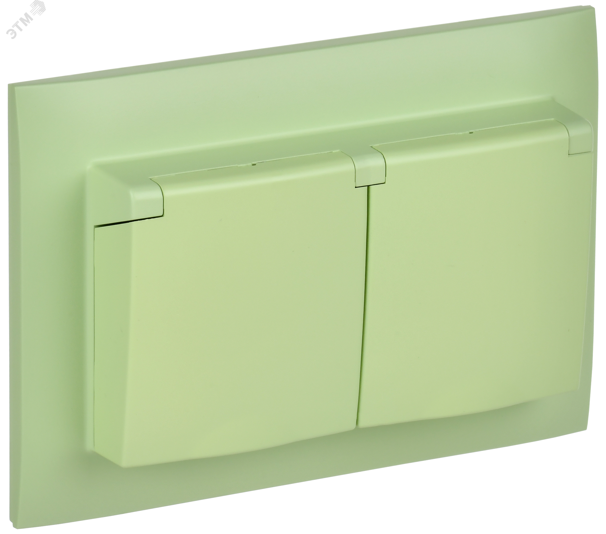 Изображение товара Двойная розетка в сборе IP44 с защитными шторками и рамкой IEK SK-R12G мятная