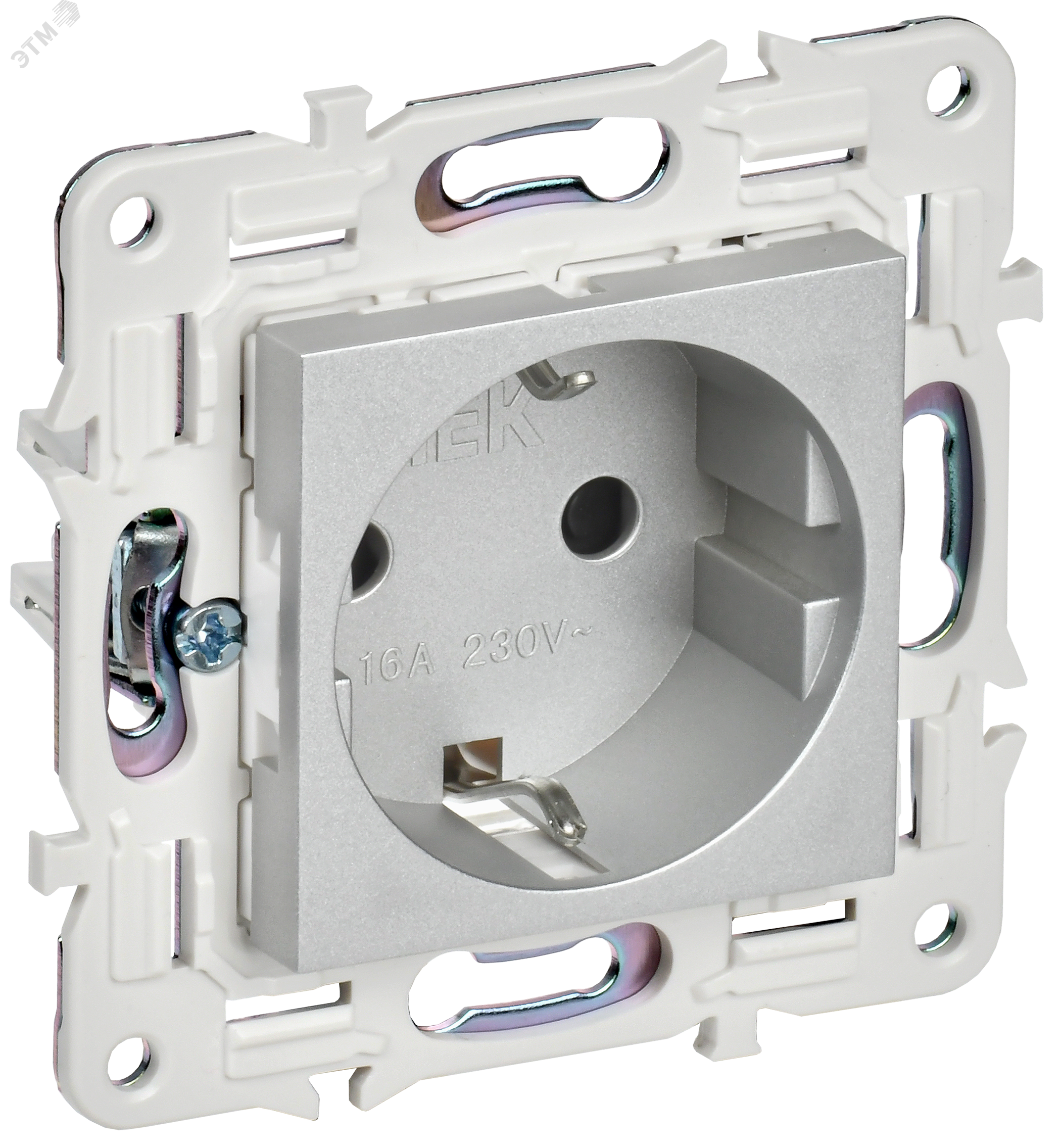 Изображение товара Розетка силовая с заземлением, силиконовые шторки IP44, 16А серый IEK SK-R06S