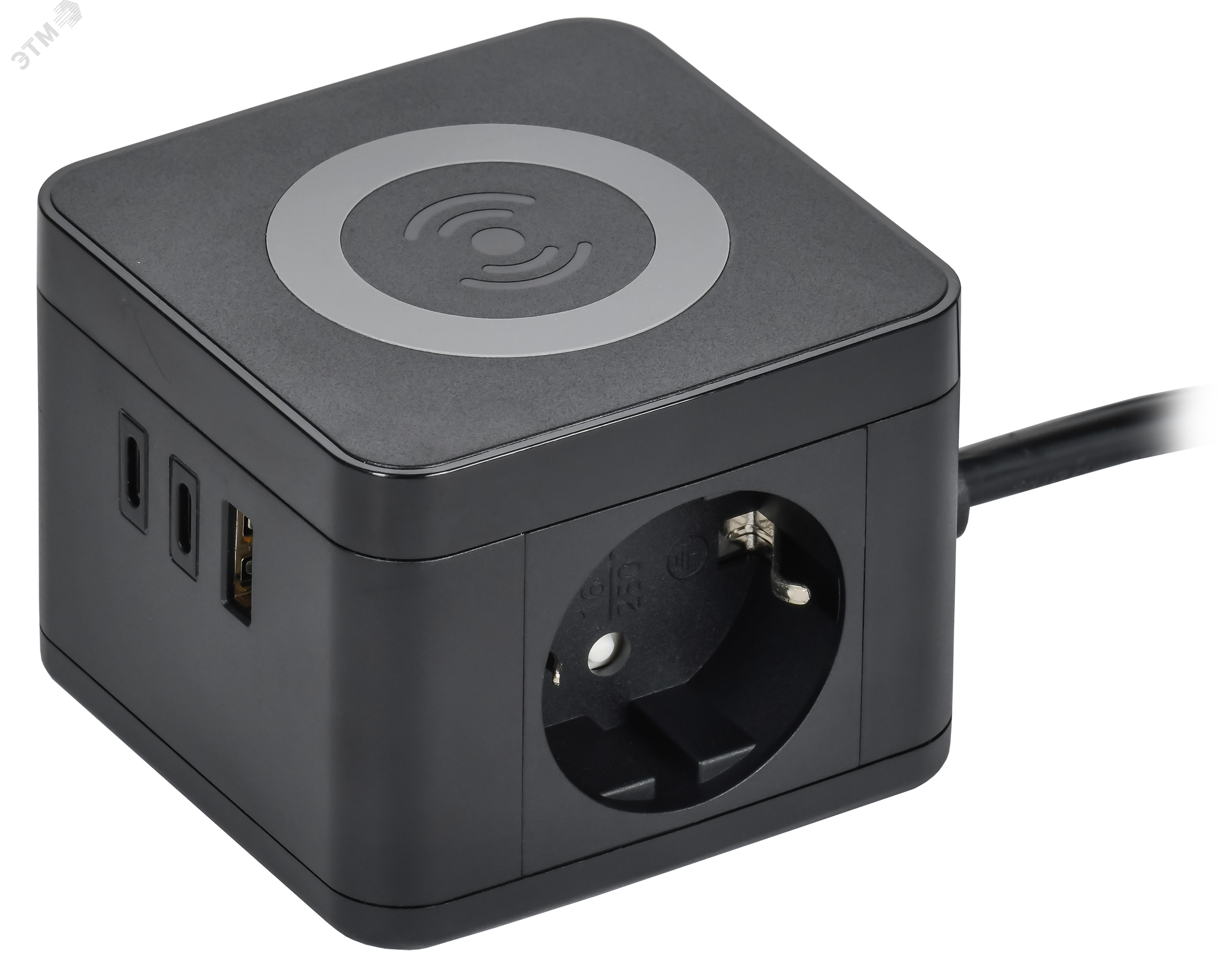 Изображение товара Домашний удлинитель с беспроводной зарядкой 10Вт IEK У02К 1,3м черный