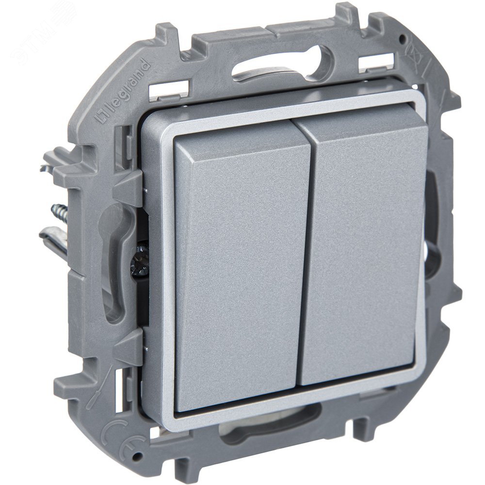 Изображение товара Выключатель 2-клавишный проходной 10А безвинтовое крепление алюминий INSPIRIA (шт)