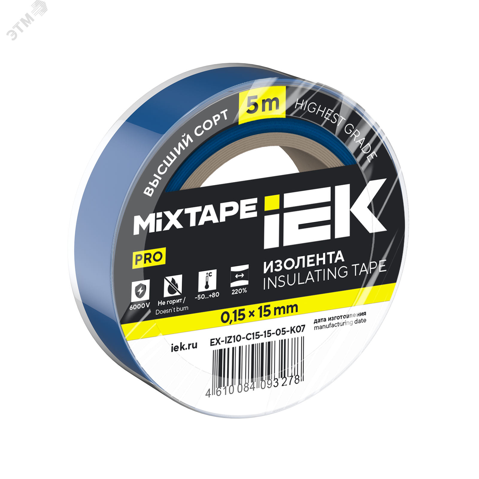 Изображение товара Изолента 0,15х15мм синяя 5м IEK MIXTAPE PRO (шт)