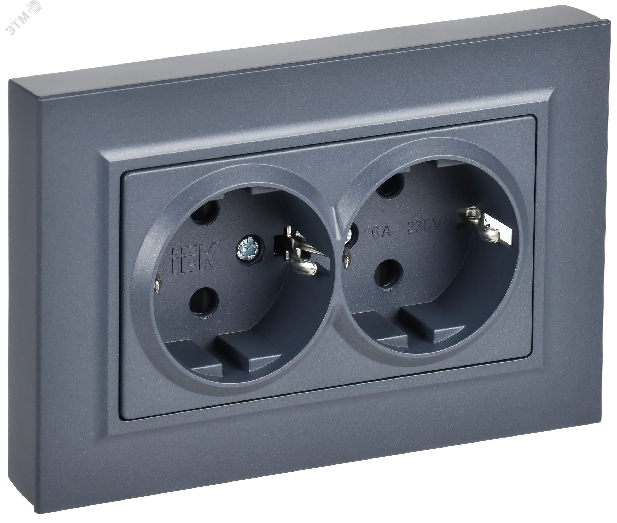 Изображение товара BRITE Розетка 2-местная с заземлением 16А цвет серый