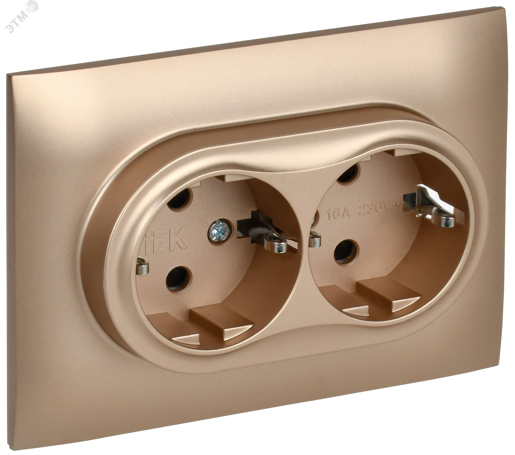 Изображение товара Розетка силовая двойная с заземлением и защитными шторками серия SKANDY IEK