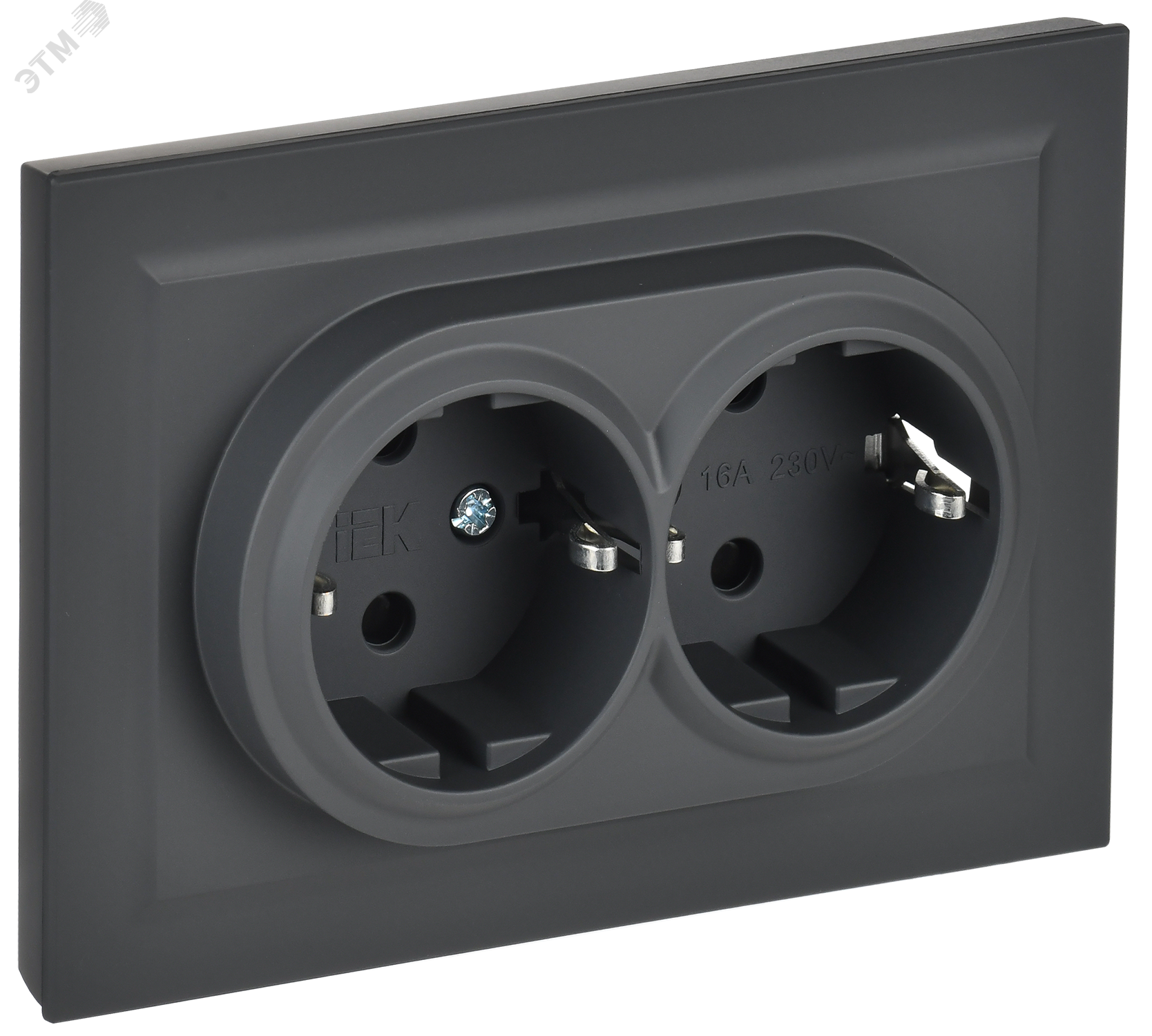 Изображение товара Розетка двойная с заземлением и защитными шторками серия BRITE IEK 16А графит