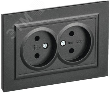 Изображение товара BRITE Розетка 2-местная без заземления без защитных шторок 10А в сборе РС12-2-БрЧ черный IEK (шт)