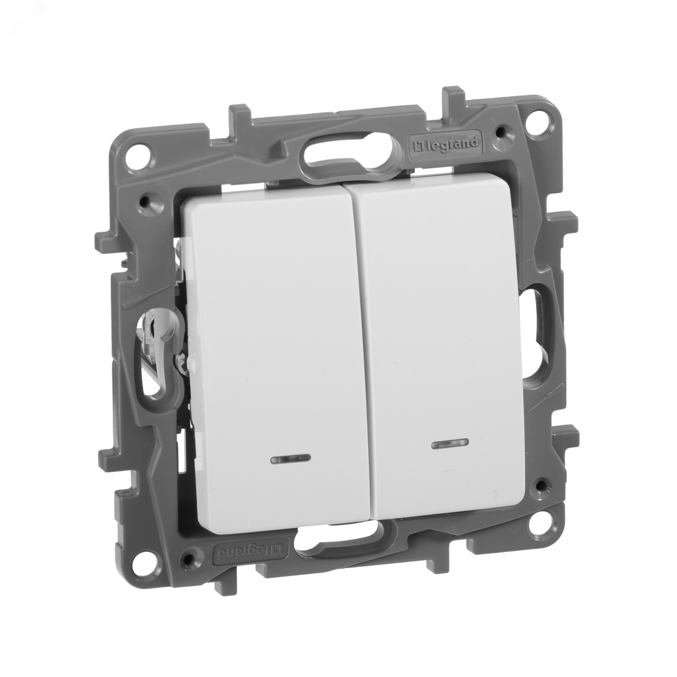 Изображение товара Выключатель двухклавишный с подсветкой ETIKA 10А белый