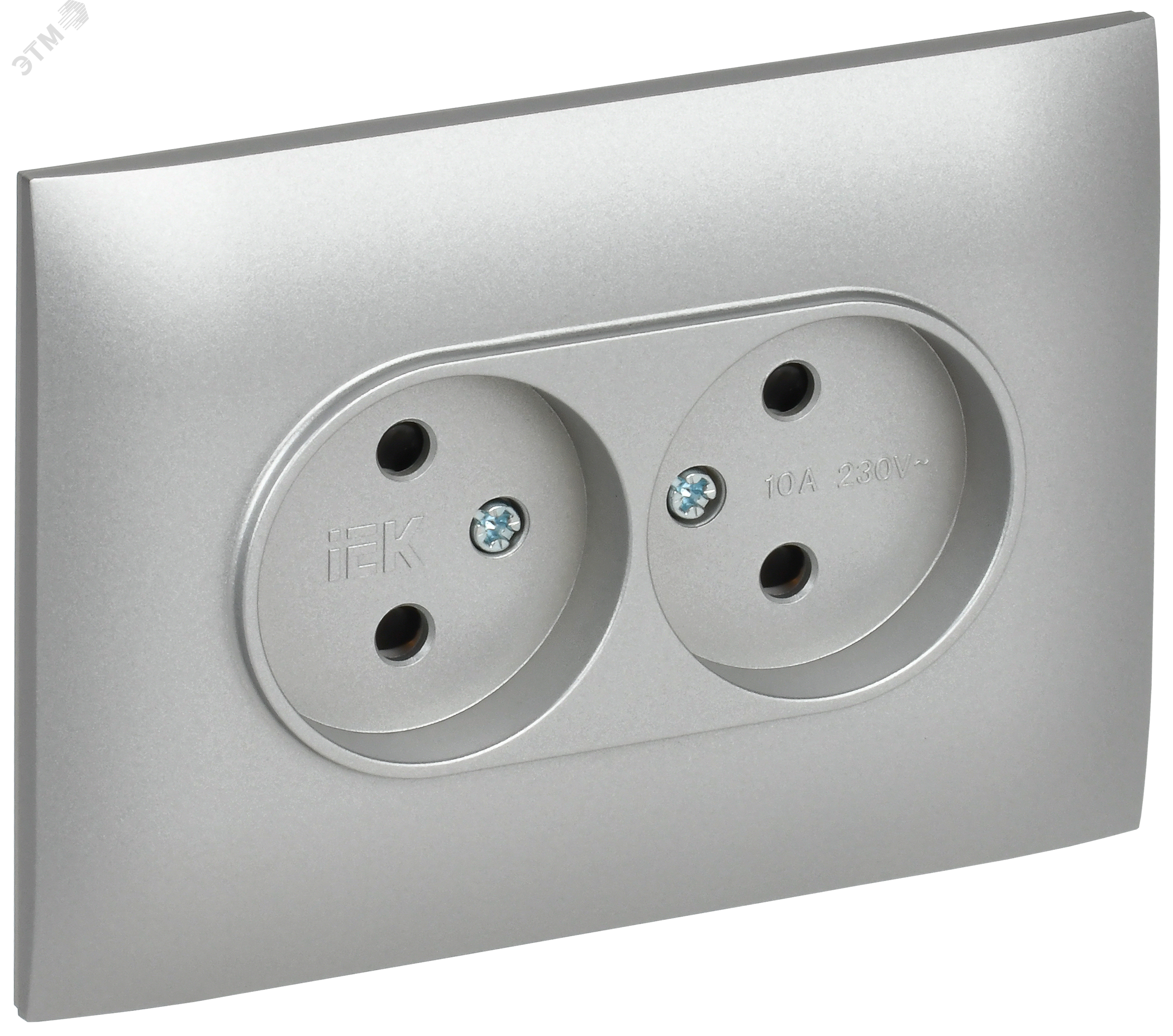 Изображение товара Двойная розетка без заземления с защитными шторками 10А серого цвета SKANDY IEK