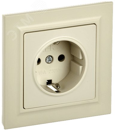Изображение товара Розетка с заземлением и защитными шторками BRITE IEK 16А бежевый