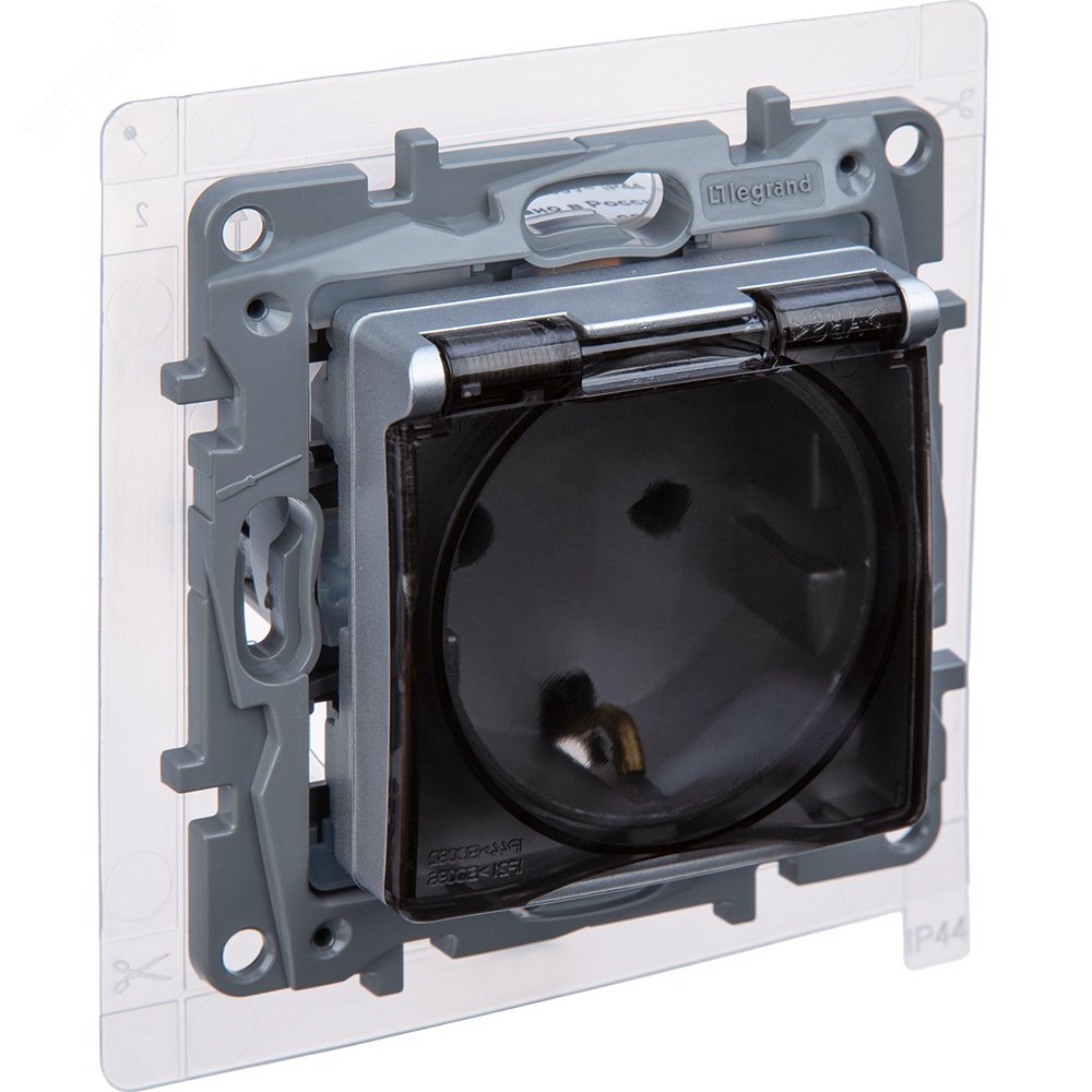 Изображение товара Розетка с заземлением IP44 ETIKA 16А алюминий для скрытого монтажа