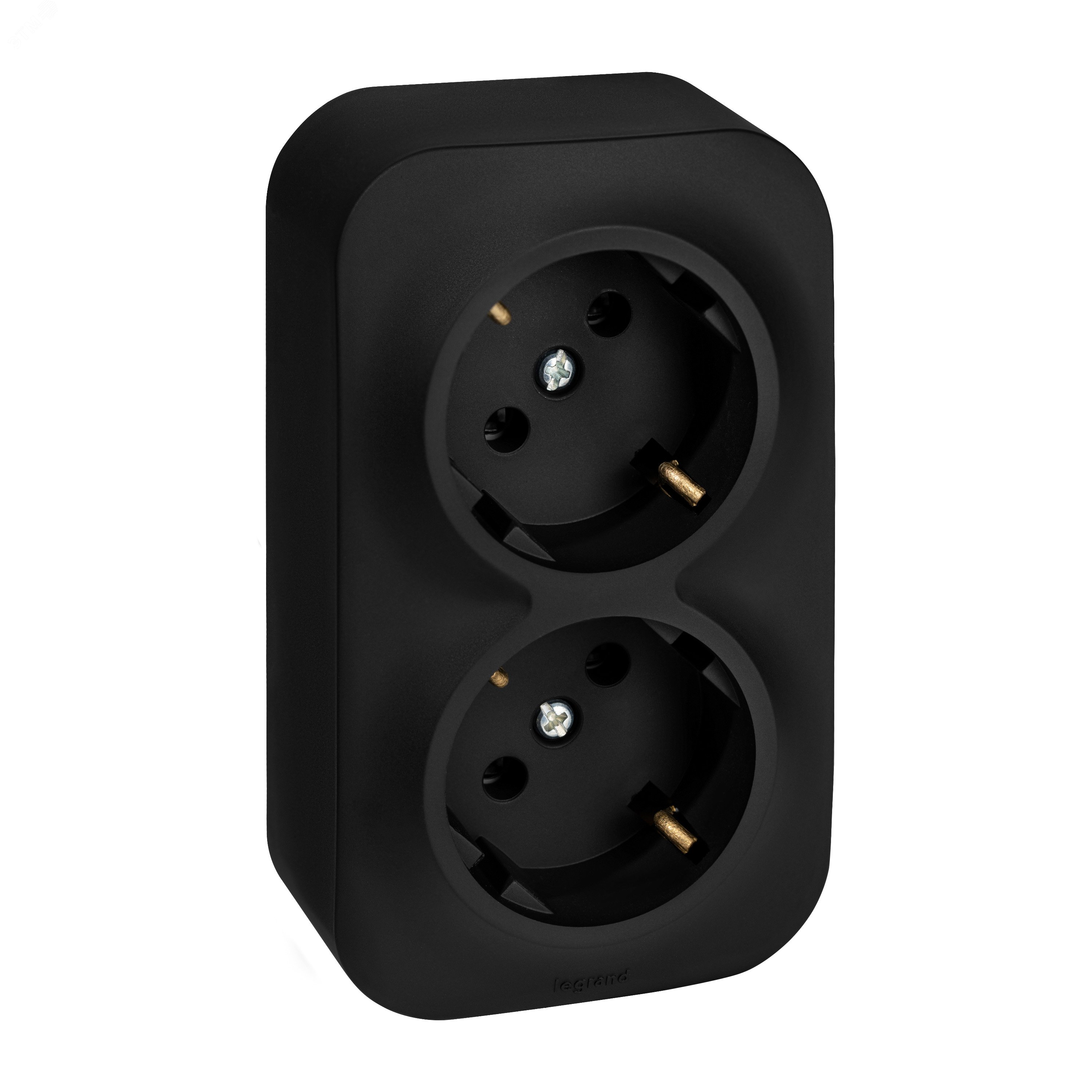 Изображение товара Розетка 2-местная открытая с заземлением черная QUTEO