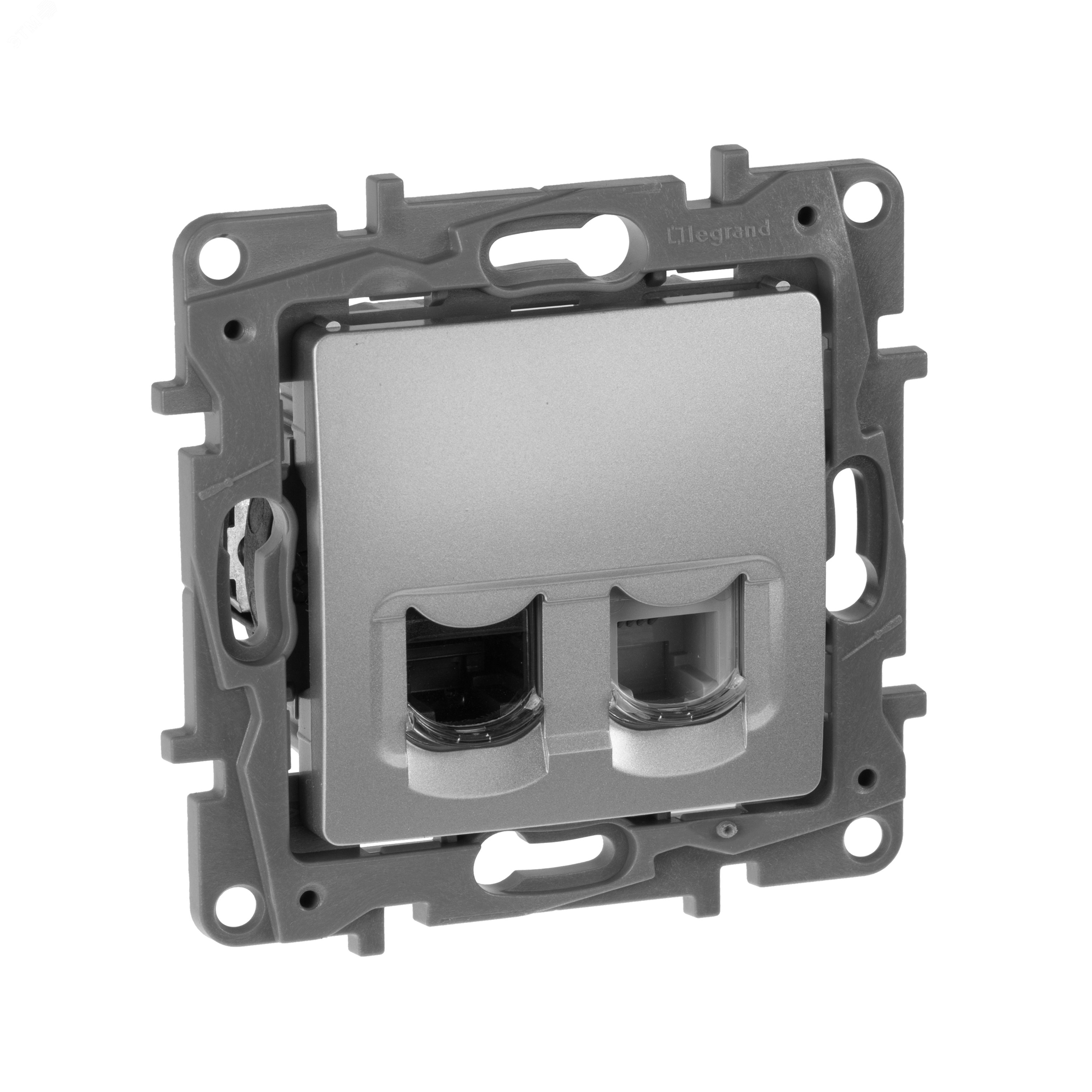 Изображение товара Розетка двойная RJ11+RJ45 кат5E UTP ETIKA скрытая монтаж алюминий
