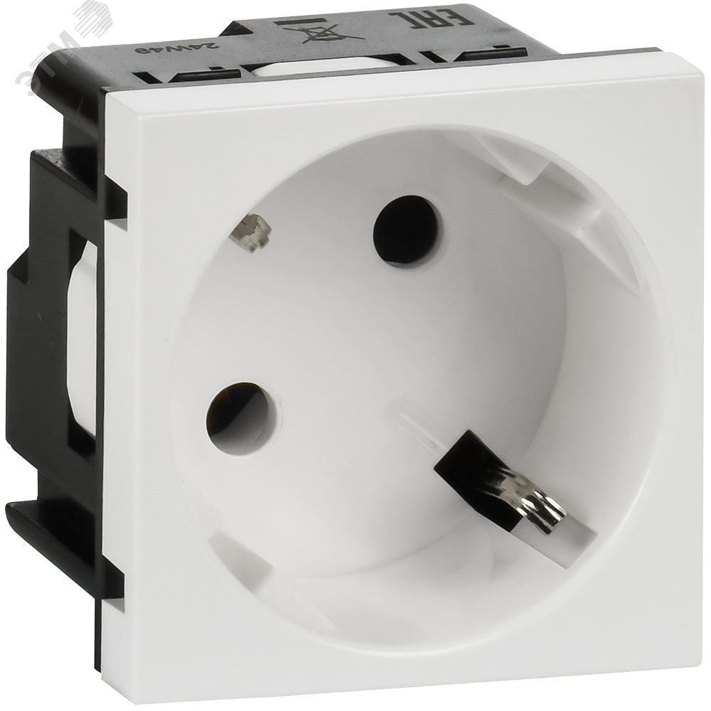 Изображение товара Розетка 45град с заземляющим контактом без защитной шторки винтовым зажимом белая 2 модуля