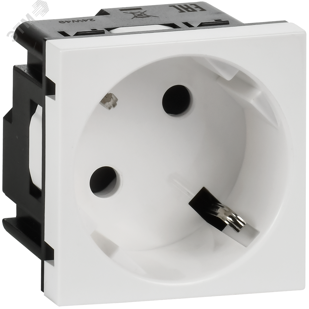 Изображение товара Розетка силовая 45град с заземляющим контактом и защитной шторкой 2 модуля белая IEK