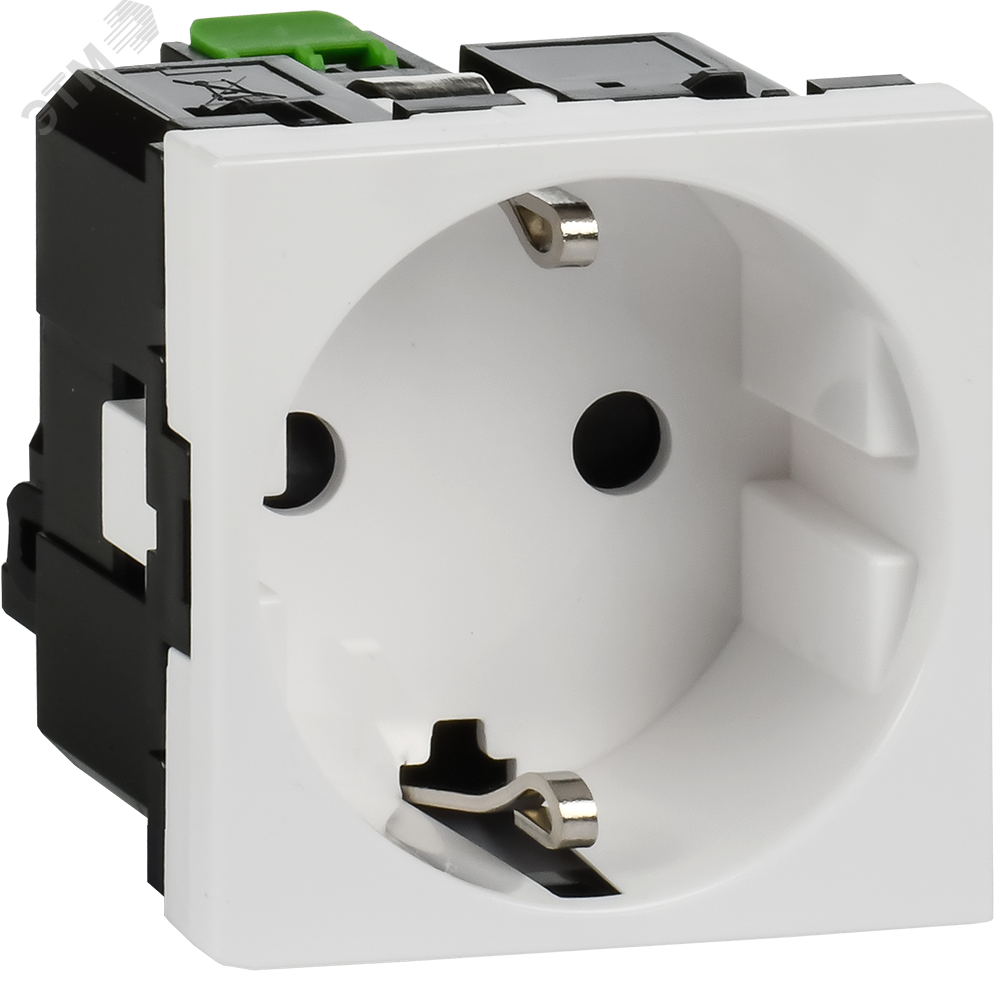 Изображение товара Розетка силовая с заземляющим контактом и защитной шторкой 2 модуля белая IEK